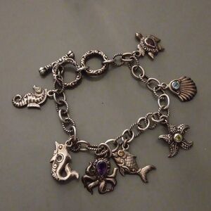 Samuel B oxidized sea theme sterling silver and gemstone bracelet